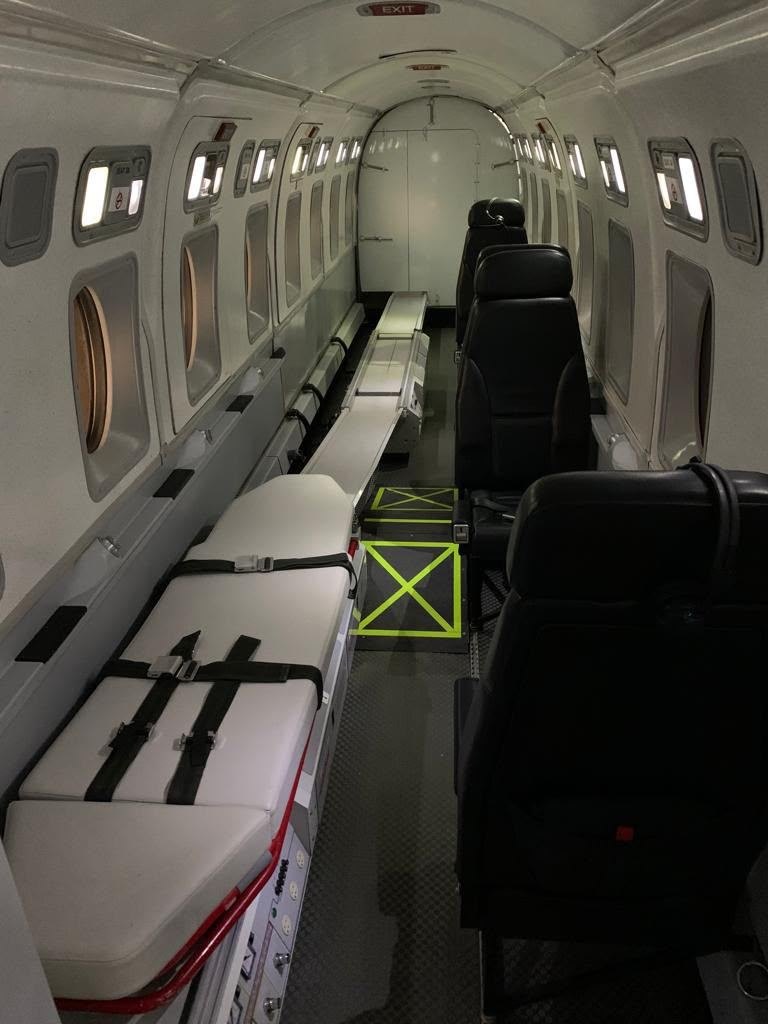The cabin rail of a Beechcraft 1900D air ambulance